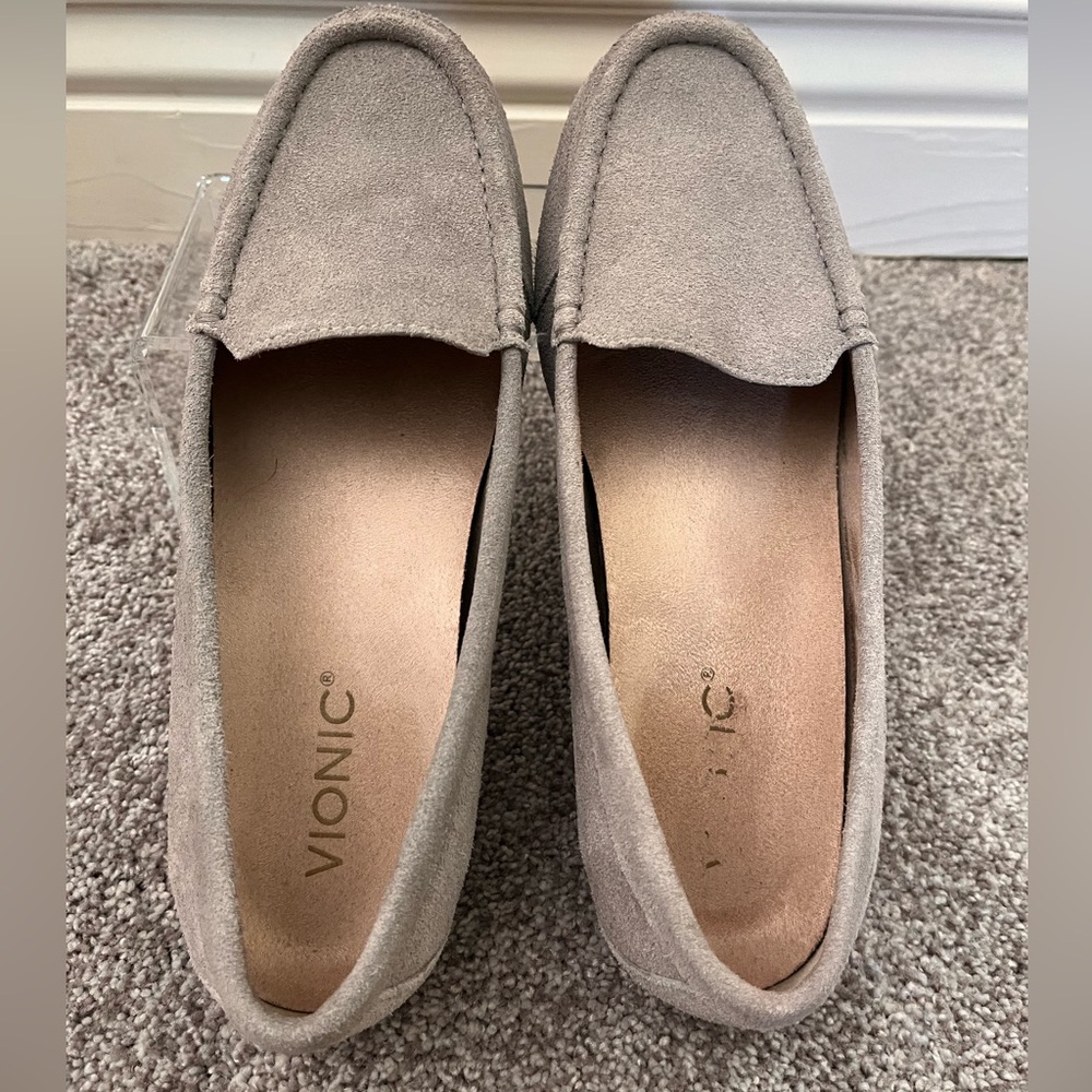 Vionic light grey suede loafers